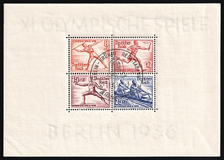1936 (11 Aug) 'Berlin-Grunau Regattastrasse', Third Reich, Germany, Souvenir Sheet, Commemorative Postmark
