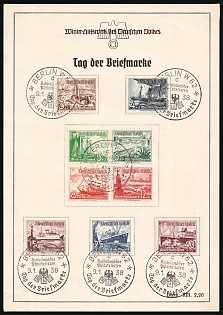 1938 (9 Jan) 'Winter Relief Foundation of the German People. Stamp Day in Berlin', Third Reich, Germany, Souvenir Sheet, franked with Complete Set of 3pf-40pf, Commemorative Postmarks