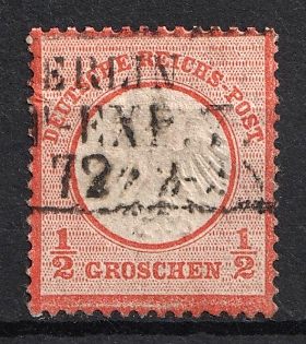 1872 1/2gr German Empire, Small Breast Plate, Germany, BERLIN Postmark