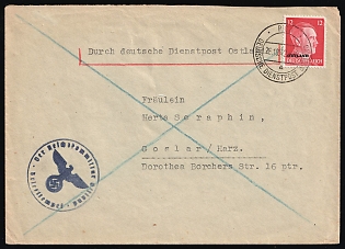 1942 (26 Oct) Ukraine, German Occupation, Germany, Official Mail (Dienstpost) Cover from Riga to Goslar with 'The Reich Commissioner for the East' Handstamp franked with 12pf