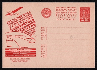 1932 'Air Mail Connects the Center of the Union with All Remote Outskirts. Use Air Mail as a Means of Fast Communication! Information about Air Mail Transmission Can Be Obtained in Every Postal Institution' Soviet Union Advertising and Propaganda Postcard