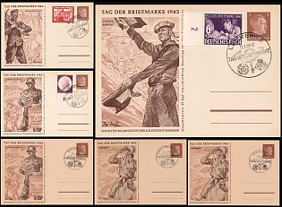 1942 (11 Jan) Ostland, Ukraine, German Occupation, Germany, 'Stamp Day' 3pf Postal Stationery Picture Postcards with Commemorative Postmarks