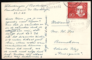 1960 (24 Jan) German Federal Republic, Germany, Picture Postcard from Uberlingen to Bennekom (Netherlands) franked with 20pf