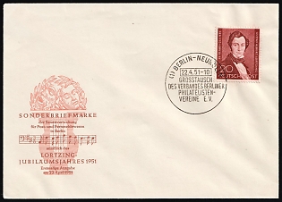 1951 (22 Apr) West Berlin, Germany, 'Gustav Albert Lortzing' FDC Cover from Berlin franked with 20pf with Commemorative Postmark