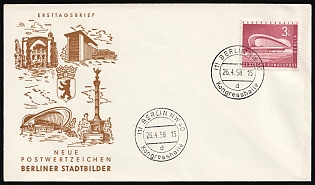 1958 (26 Apr) West Berlin, Germany, 'New Postage Stamps of Berlin Cityscapes' FDC Picture Cover from Berlin franked with 3dm
