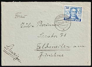 1950 (27 Mar) West Berlin, Germany, Cover from Berlin to Feldmeilen (Switzerland) franked with 30pf