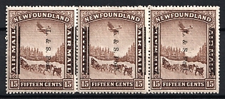1933 15c Newfoundland, Canada, British Colonies, Complete Set, Airmail, Strip