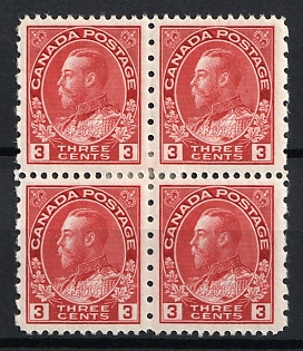 1922-31 3c Dominion of Canada, British Colonies, Block of Four