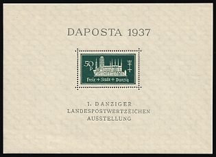 1937 50pf Danzig Gdansk, Germany, Souvenir Sheet