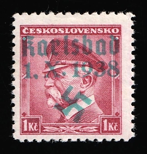 1938 1kc Occupation of Karlovy Vary (Karlsbad), Sudetenland, Germany, Signed