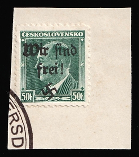 1938 50h Occupation of Maffersdorf on piece, Sudetenland, Germany, Signed