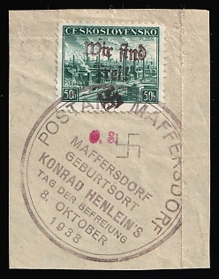 1938 50h Occupation of Maffersdorf on piece, Sudetenland, Germany, Maffersdorf Postmark