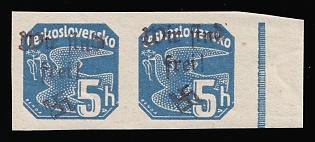 1938 5h Occupation of Maffersdorf, Sudetenland, Germany, Pair, Margin, Blue Control Strip