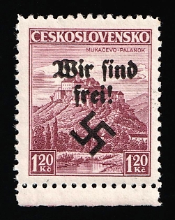 1938 1.20kc Occupation of Rumburg, Sudetenland, Germany, Margin
