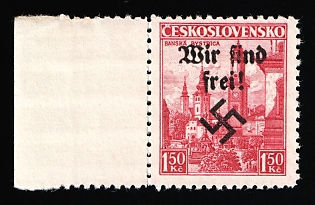 1938 1.50kc Occupation of Rumburg, Sudetenland, Germany, Margin