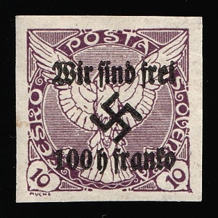 1938 100h on 10h Occupation of Rumburg, Sudetenland, Germany, Signed