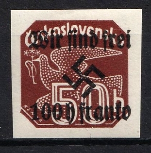 1938 100h on 50h Occupation of Rumburg, Sudetenland, Germany, Signed