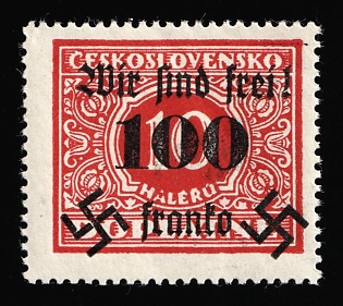 1938 100h on 10h Occupation of Rumburg, Sudetenland, Germany, Signed