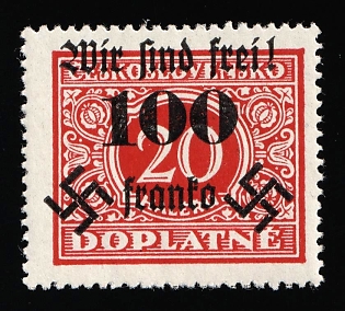 1938 100h on 20h Occupation of Rumburg, Sudetenland, Germany, Signed