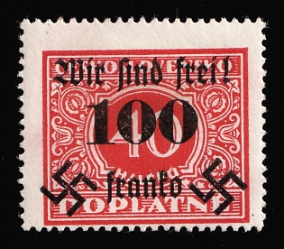 1938 100h on 40h Occupation of Rumburg, Sudetenland, Germany, Signed