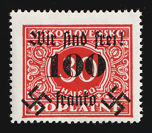 1938 100h on 30h Occupation of Rumburg, Sudetenland, Germany, Signed