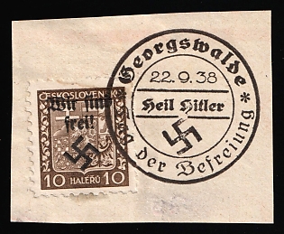 1938 10h Occupation of Rumburg on piece, Sudetenland, Germany, Georgenswalde Postmark
