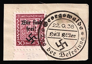 1938 30h Occupation of Rumburg on piece, Sudetenland, Germany, Margin, Georgenswalde Postmark