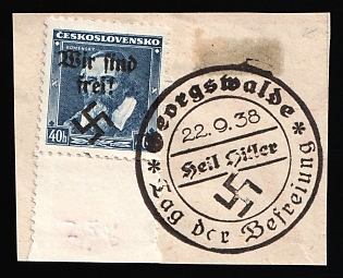 1938 40h Occupation of Rumburg on piece, Sudetenland, Germany, Margin, Georgenswalde Postmark