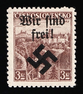 1939 3kc Moravia-Ostrava, Bohemia and Moravia, Germany Local Issue, Signed