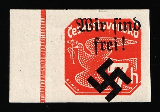 1939 7h Moravia-Ostrava, Bohemia and Moravia, Germany Local Issue, Margin, Orange Control Strip