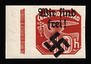 1939 10h Moravia-Ostrava, Bohemia and Moravia, Germany Local Issue, Margin, Red Control Strip