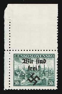 1938 50h Occupation of Rumburg, Sudetenland, Germany, Corner Margin