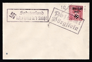 1938 (10 Oct) Occupation of Rumburg, Sudetenland, Germany, Cover from Burgstein with Propaganda Handstamp 'Sudetenland returns home to the Reich!' franked with 1kc