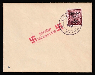 1938 Occupation of Rumburg, Sudetenland, Germany, Cover from Lipa with Propaganda Handstamp 'Sudetenland returns home to the Reich!' franked with 30h