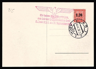 1938 (30 Sep) Occupation of Asch, Sudetenland, Germany, 'We did it! Asch is free! Heil Hitler!' Picture Postcard from Asch with Propaganda Postmark 'We have borne the yoke, now we are free and will remain free!' franked with 1.20kc