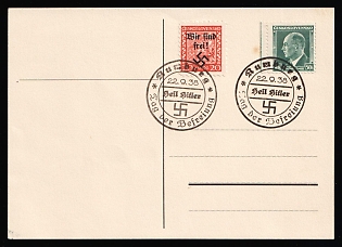 1938 (22 Sep) Occupation of Rumburg, Sudetenland, Germany, Postcard from Rumburg with franked with 20h and 50h Czech Republic