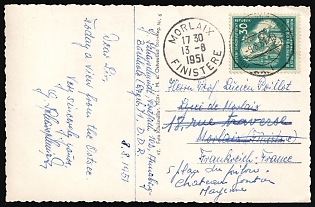 1951 (9 Aug) German Democratic Republic, Germany, 'At High Shore, Boltenhagen Seaside Resort' Picture Postcard from Annaberg to Morlaix (France) franked with 30pf