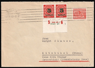 1951 (11 May) West Berlin, Germany, Cover from Berlin to Kitzbuhel franked with 20pf and pair of 5pf, Margin, Plate Numbers