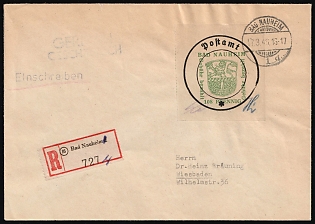 1946 (17 Mar) Bad Nauheim, Germany Local Post, Registered Cover from Bad Nauheim to Wiesbaden with Red Registration Label franked with 108pf