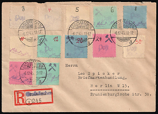 1945 (6 Feb) Grossraschen, Germany Local Post, Registered Cover from Grossraschen to Berlin with Red Registration Label franked with Complete Set of 3pf - 60pf