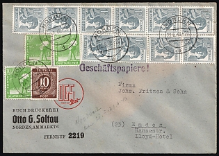 1948 (22 Jun) Joint Issue, Allied Occupation, Germany, Commercial Cover from Norden to Emden with 'Business Papers' Handstamp franked with 4 x 10pf and strips of 12pf,