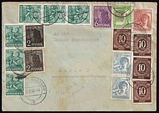 1948 (22 Jun) Joint Issue, Allied Occupation, Germany, Cover from Hamburg to Aurich with multiple franking