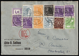 1948 (22 Jun) Joint Issue, Allied Occupation, Germany, Commercial Cover from Norden to Aurich with multiple franking