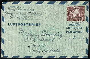 1952 (29 Sep) West Berlin, Germany, 60pf Postal Stationery Airmail Cover from Berlin to South Australian Railways Hostel in Adelaide (Australia)