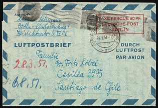 1951 (24 Mar) West Berlin, Germany, 60pf Postal Stationery Airmail Cover from Berlin to Santiago (Chile)