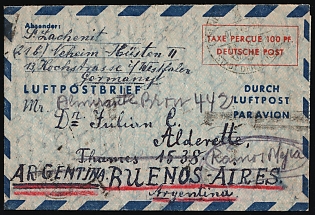 1949 (7 Feb) British and American Zones of Occupation, Germany, 100pf Postal Stationery Airmail Cover from Neheim to Buenos Aires (Argentina)