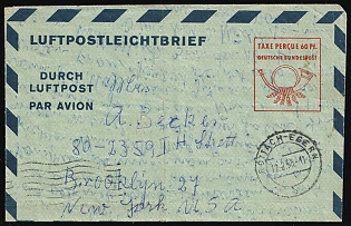 1955 (12 Feb) German Federal Republic, Germany, 60pf Postal Stationery Airmail Cover from Rottach-Egern to Brooklyn (United States)