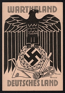 1941 'Wartheland—German Land', German Eagle, Third Reich Nazi Propaganda Postcard