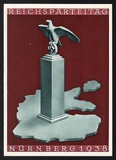 1938 'Reich Party Congress Nuremberg', German Eagle, Third Reich Nazi Propaganda Postcard