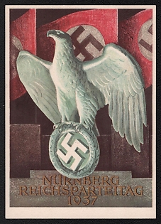 1937 'Nuremberg Reich Party Congresses', German Eagle, Third Reich Nazi Propaganda Postcard